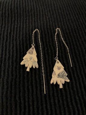 Silver Tone Christmas Tree Threader Earrings